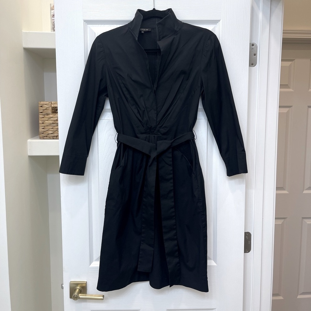 Lafayette 148 New York Black Long Sleeve Mini Tie Dress Size 6